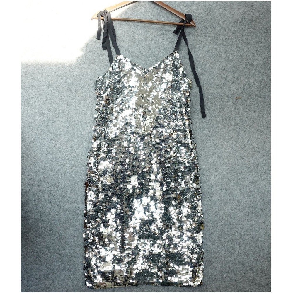 Y2K Coquette Sequin Dress J CREW Collection 6 SMALL Silver Holiday Cocktail $325